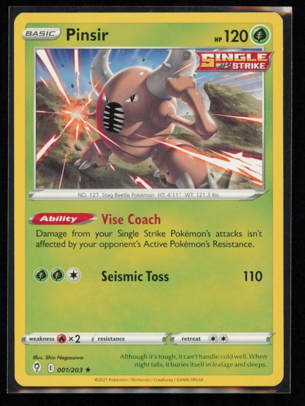 Pinsir 001/203 Pokemon Evolving Skies Rare Lightly Played