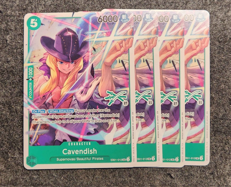 4x Cavendish EB01-012 – One Piece TCG English Playset Learn Together Zoro Deck
