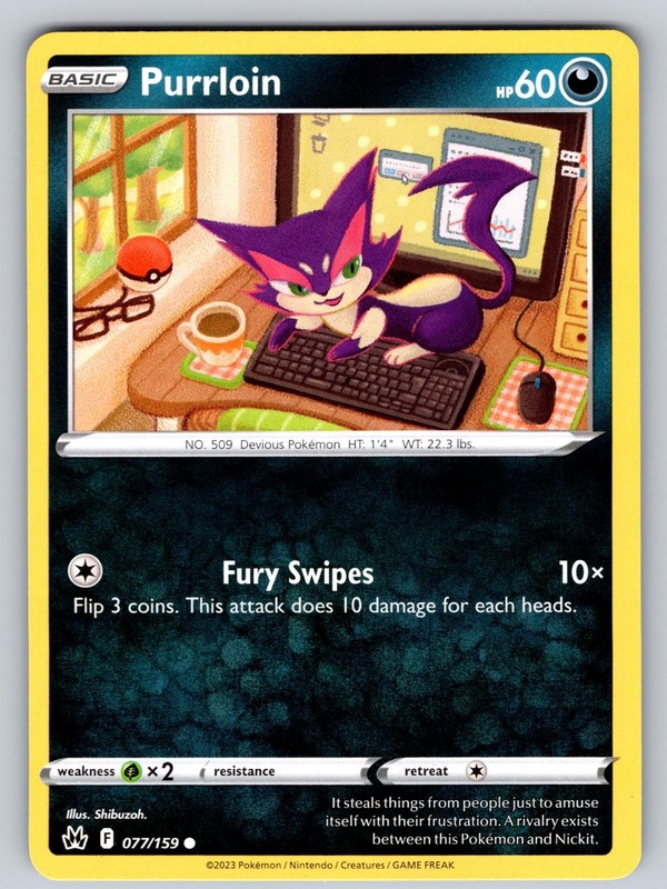 Purrloin 077/159 Common Crown Zenith Pokemon Near Mint
