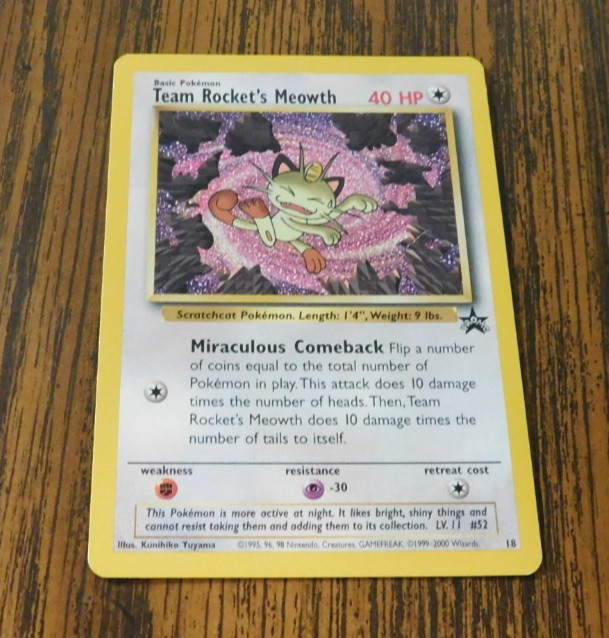 Team Rocket’s Meowth Pokémon Black Star Promo Card #18 Pokémon League 2001