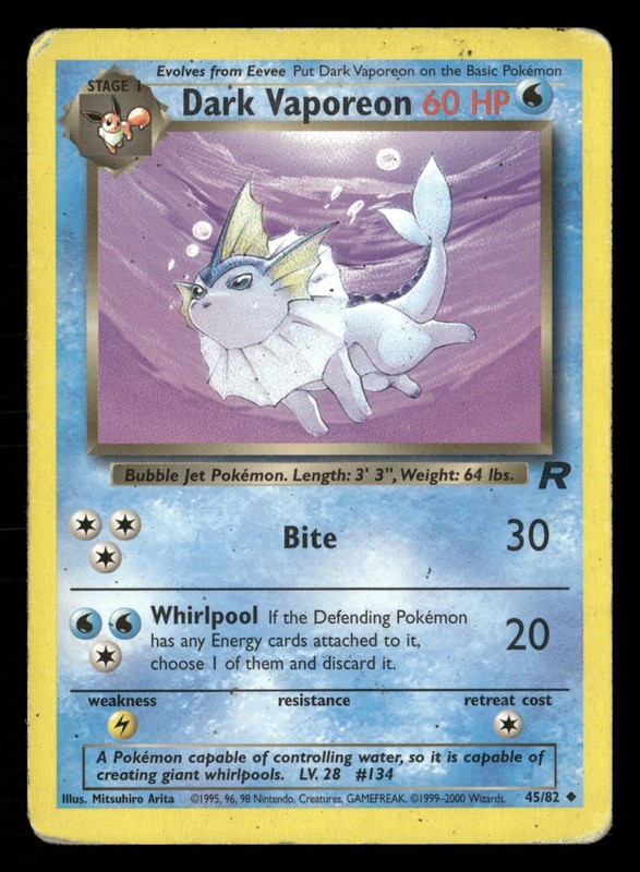 Dark Vaporeon Unlimited Team Rocket 45/82 DMG Pokémon TCG