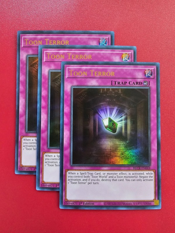 3x Yugioh BLCR-EN069 Toon Terror Ultra Rare 1st Edition NM x3