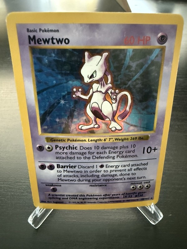 Mewtwo – Shadowless Base Set Holo 10/102 – Vintage WOTC 1999 Pokémon Card