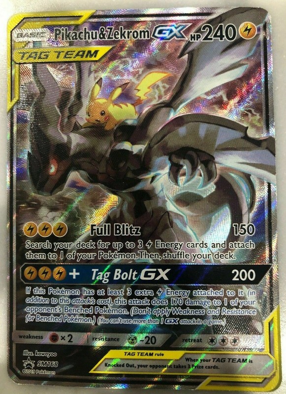 FULL ART Pikachu & Zekrom GX Tag Team ULTRA RARE SM168 Pokemon Holo Promo – LP