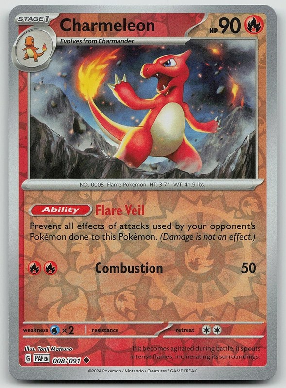 Pokemon Charmeleon 008/091 Paldean Fates Uncommon Reverse Holo NM