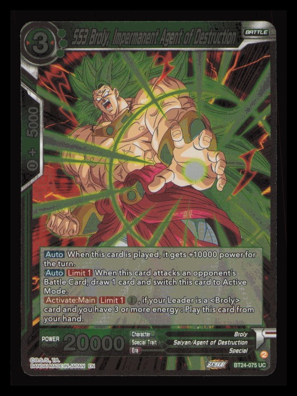 FOIL SS3 Broly, Impermanent Agent of Destruction Dragon Ball Super BT24-075 UC
