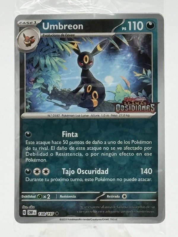 Umbreon – 130/197 – Obsidian Flames SPANISH Stamped Promo – Sealed Pokemon Card