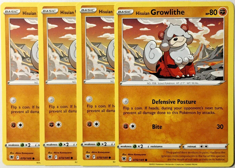 POKEMON 4X HISUIAN GROWLITHE 070/189 ASTRAL RADIANCE COMMON NEAR MINT-PLAYSET