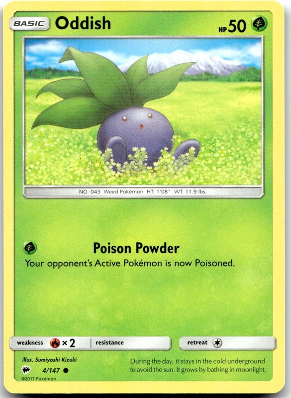 Pokemon Oddish Burning Shadows SM03 #4/147 Common LP SET FILL!
