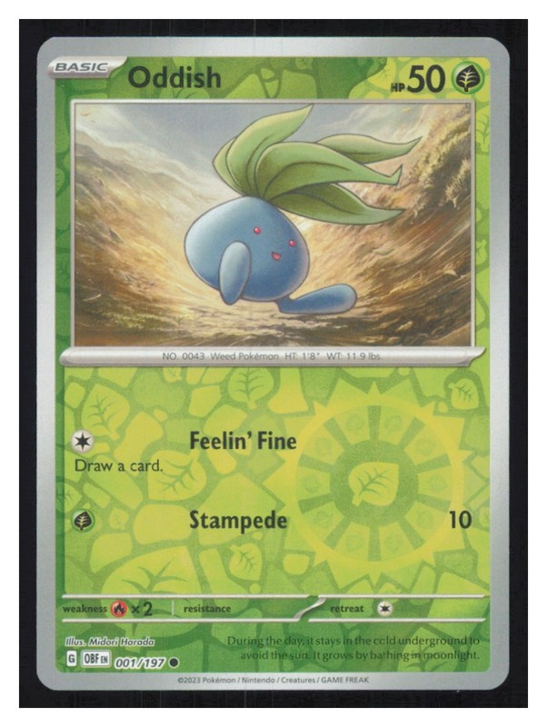 🎴 Oddish 001/197 Common Reverse Holo Obsidian Flames NM