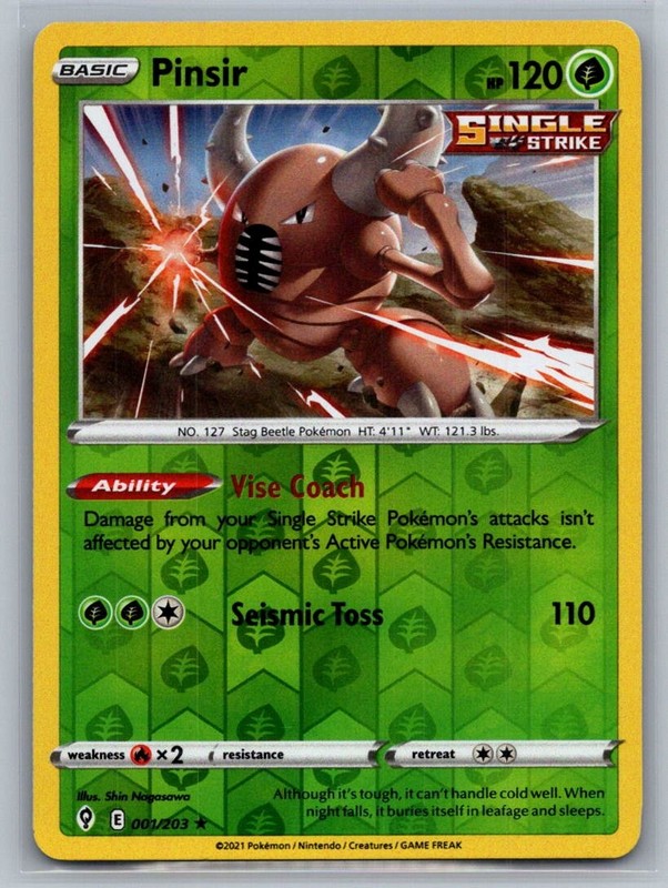 Pinsir 001/203 Rare Evolving Skies Pokemon Reverse Holo Lightly Played