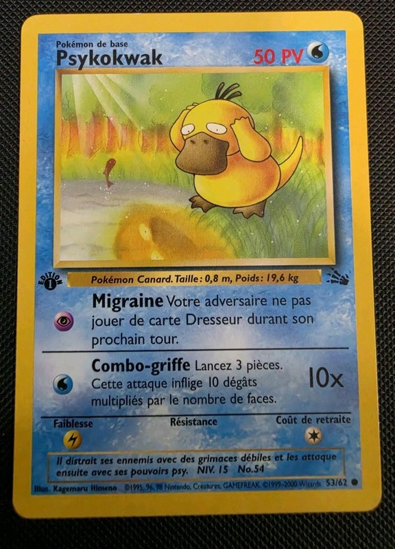 Psykokwak French 1st Edition 53/62 Fossil Pokemon Card LP
