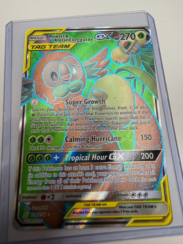 Pokémon Rowlet & Alolan Exeggutor GX 214/236 Ultra Rare Full Art Holo Tag Team