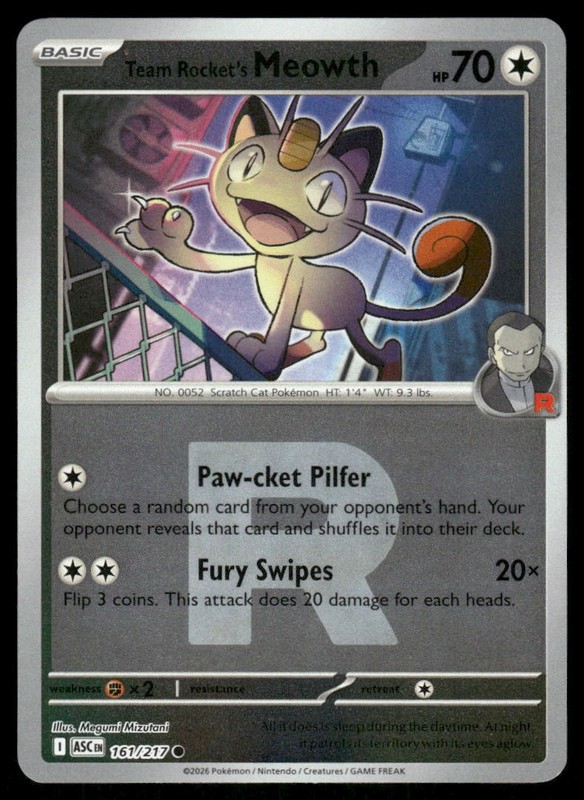 Team Rocket’s Meowth (Team Rocket) – Reverse Holo Common – 161/217 – NM