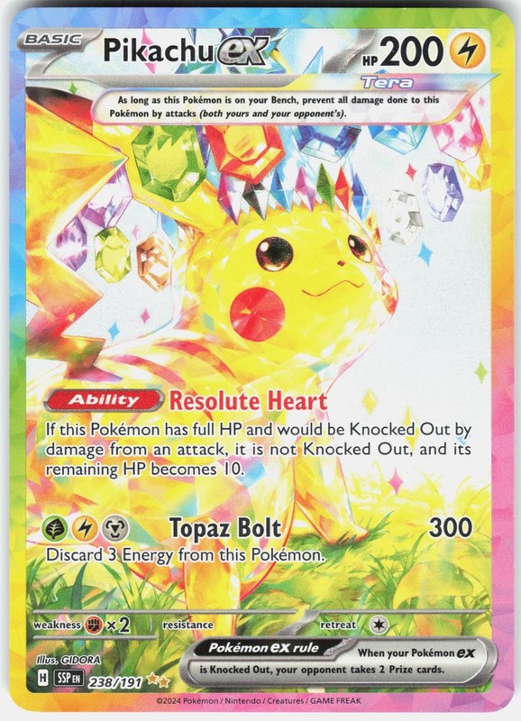 Pokemon Pikachu ex 238/191 Special Illustration Rare Surging Sparks Pokemon NM