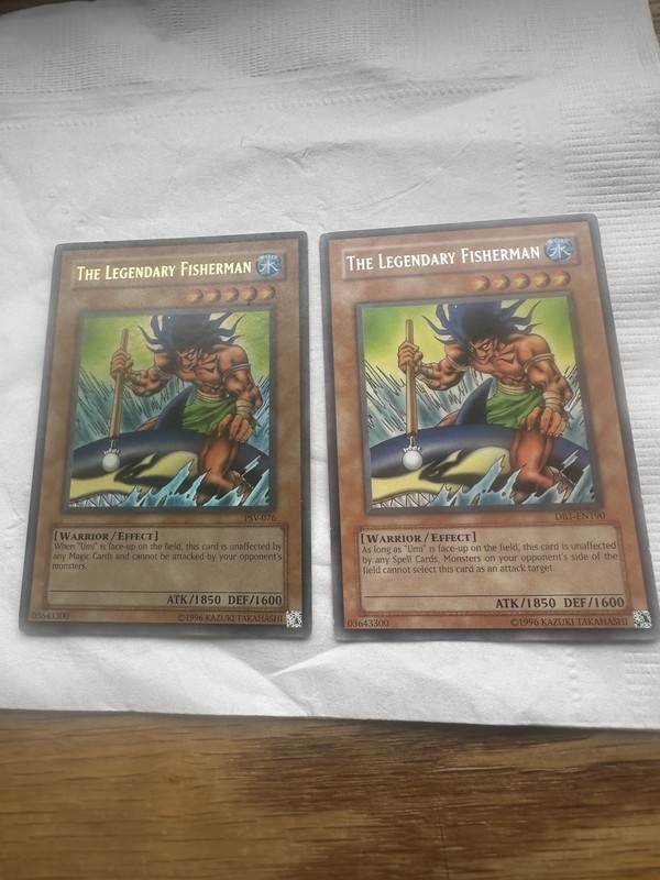 YUGIOH THE LEGENDARY FISHERMAN PSV-076 & DB1-EN190 HOLO & fFOIL NM ACT. PICS