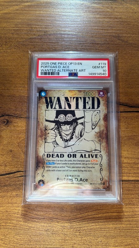 Portgas D. Ace #OP13-119 Wanted Poster Alternate Art Pre-Errata PSA 10