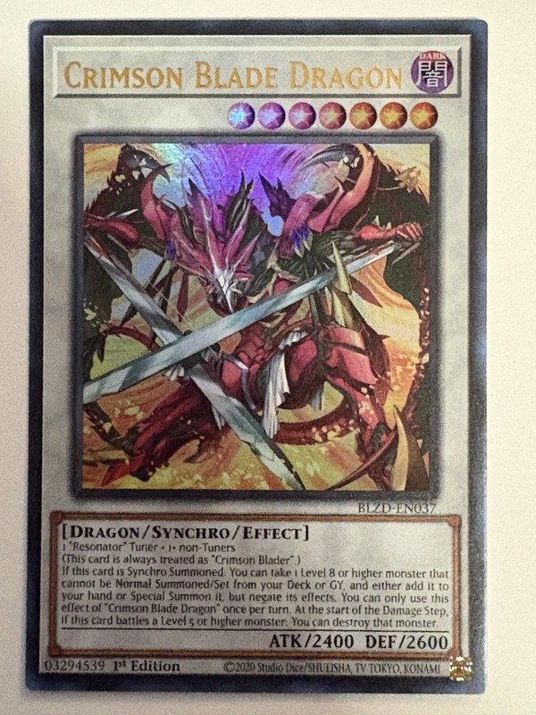 YUGIOH- Crimson Blade Dragon – BLZD-EN037 – Ultra Rare – 1st Edition