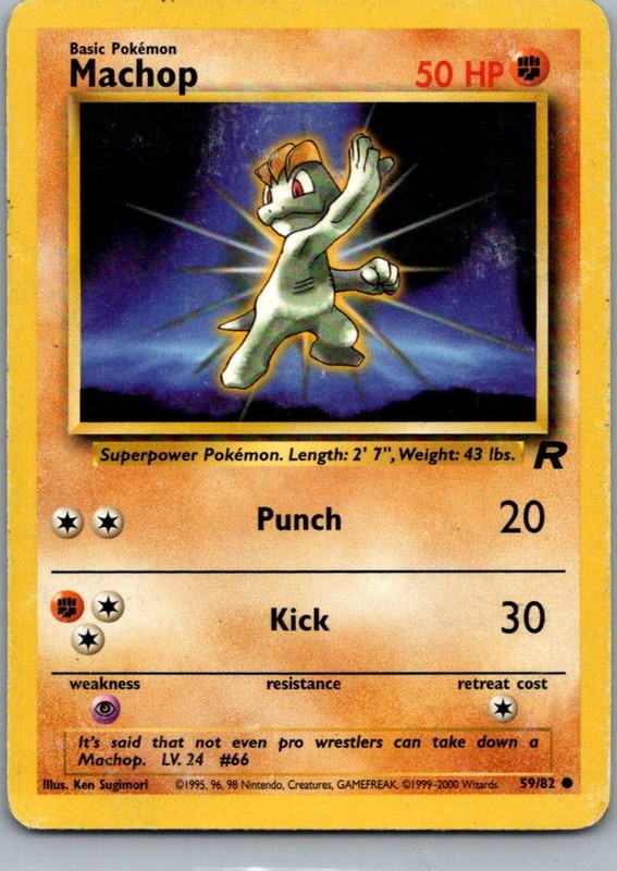 Machop 59/82 Common Team Rocket Pokemon Unlimited Moderately Played