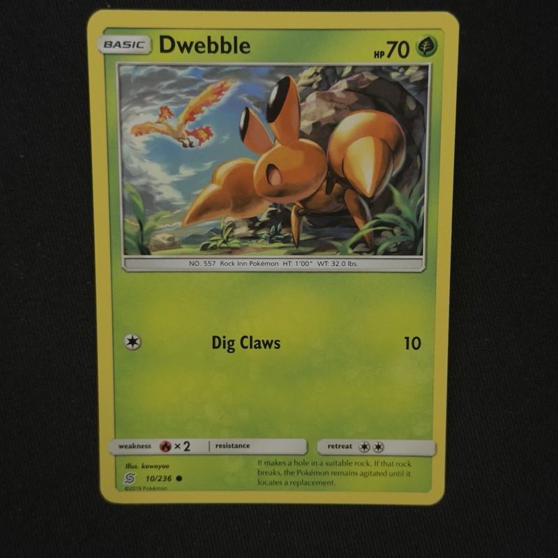 Dwebble 10/236 Common Unified Minds Pokemon Near Mint Moltres Cameo