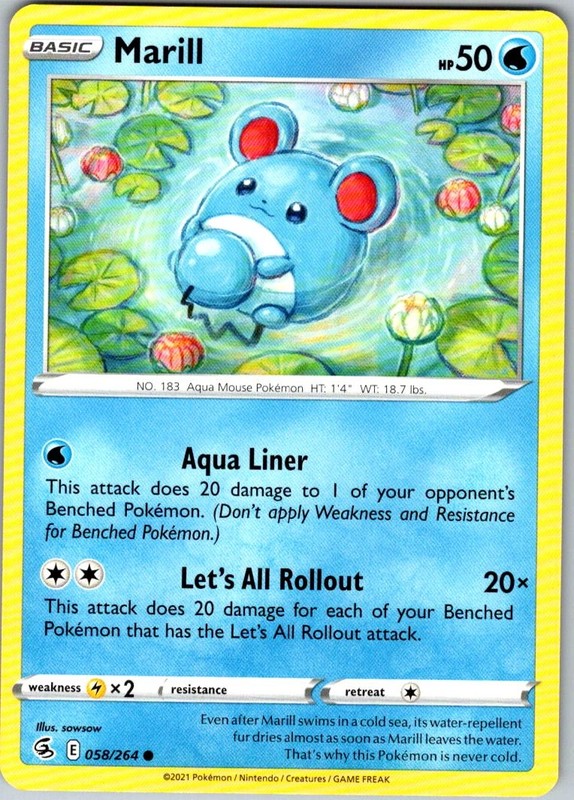 Pokemon Marill Normal Common SWSH08: Fusion Strike 058/264 NM