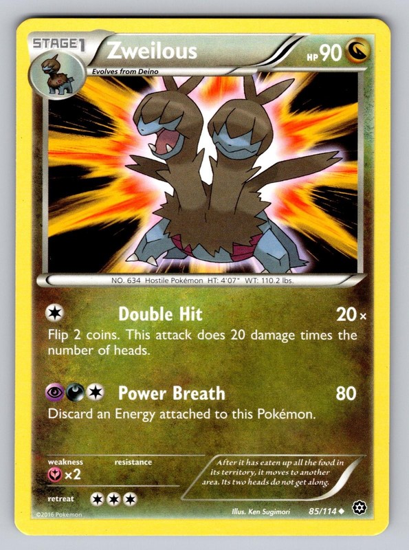 Zweilous 85/114 Uncommon Steam Siege Pokemon Moderately Played