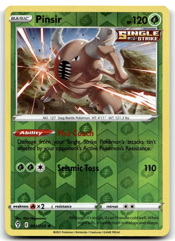 Pinsir 001/203 SWSH07: Evolving Skies Rare Reverse Holo Pokemon TCG LP