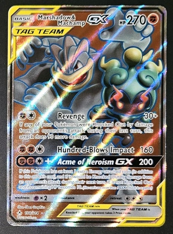 Marshadow & Machamp Tag Team 198/214 2019 Pokemon Unbroken Bonds Full Art Holo