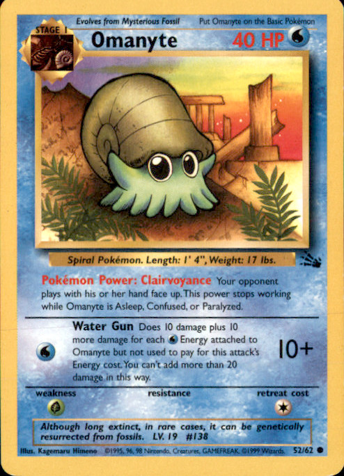 Omanyte Unlimited Common Fossil 52/62 NM Kagemaru Himeno 1999