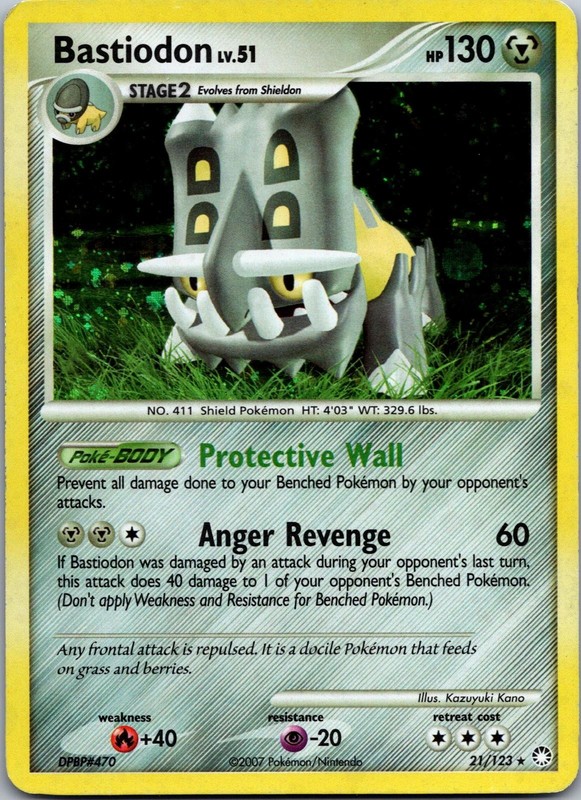 Bastiodon 21/123 Rare Mysterious Treasures Pokemon Reverse Holo Heavily Played