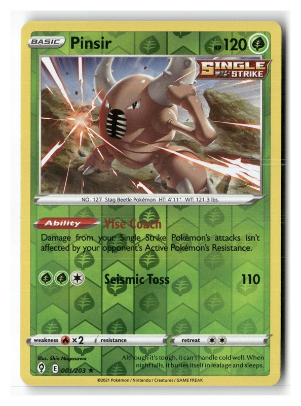 Pinsir 001/203 Rare Evolving Skies Pokemon Reverse Holo Near Mint
