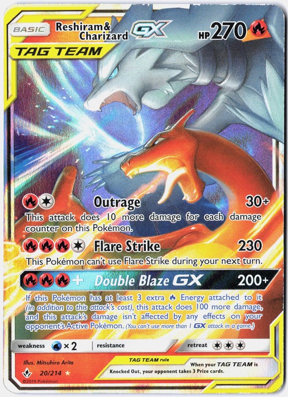 Pokemon *Reshiram & Charizard GX X1 Ultra Rare* (MP) 20/214 SM – Unbroken Bonds