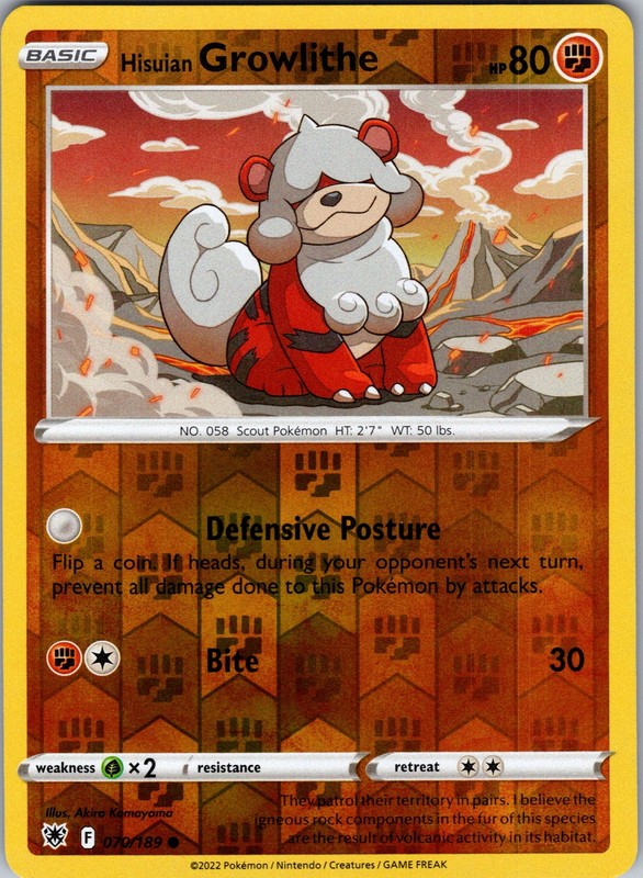SWSH10: Astral Radiance #070/189 Hisuian Growlithe REV HOLO (B11.20.29)