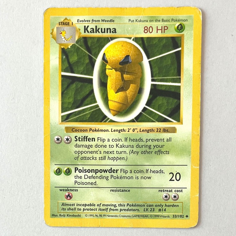 Kakuna 33/102 Shadowless Length Error Misprint Pokemon WOTC Base Set 1999 HP