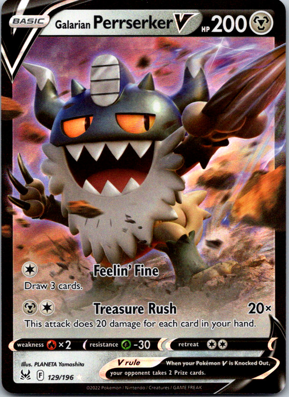 Galarian Perrserker V #129/196 Holo SWSH11: Lost Origin PLANETA Yamashita NM