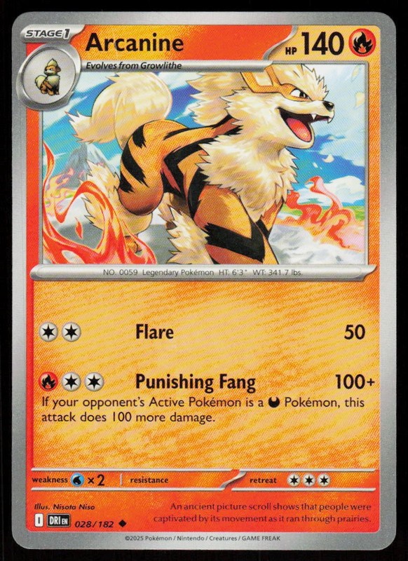 Arcanine 028/182 Uncommon Destined Rivals Pokemon Near Mint