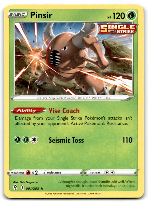 Pokemon SWSH07: Evolving Skies Pinsir #001/203 Rare