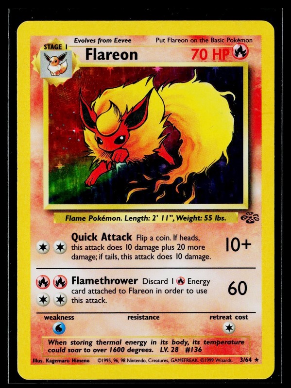 Pokemon Flareon 3/64 Jungle Rara Holo Unlimited Wizards ITA Carte Vintage MP+/HP