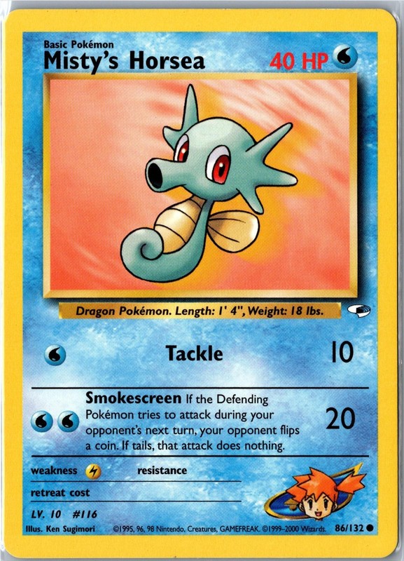 Pokemon Card – Misty’s Horsea 86/132 Gym Heroes Common Moderately Played