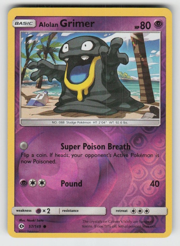 Reverse Holo Alolan Grimer 57/149 Common SM Base Set Near Mint