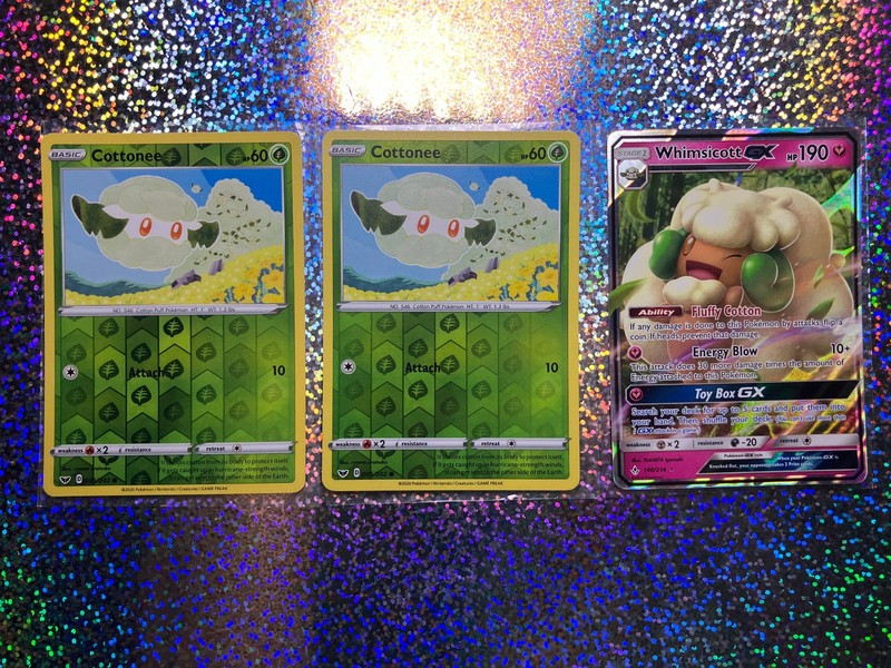 Pokemon TCG: Unbroken Bonds 140/214 Whimsicott GX; Reverse Holo 005/202 Cottonee