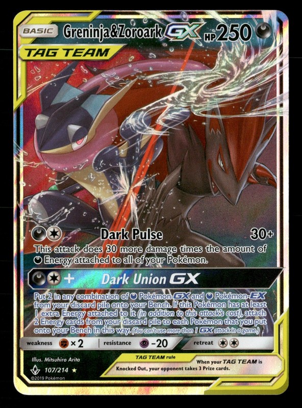 Greninja & Zoroark GX Holo SM – Unbroken Bonds 107/214 LP Pokémon TCG