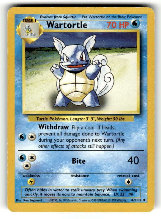 Wartortle 042/102 Normal Uncommon Base Set MP