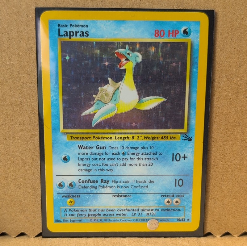 Pokémon Lapras 10/62 Fossil Holo Rare Unlimited 80 HP English 1999 Sugimori