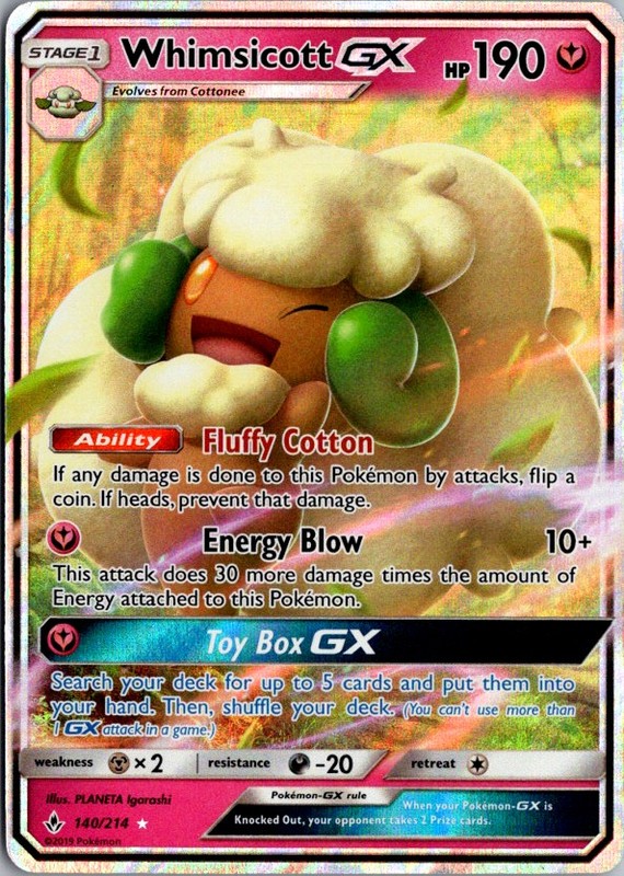 Whimsicott GX Holo Ultra Rare SM – Unbroken Bonds 140/214 NM
