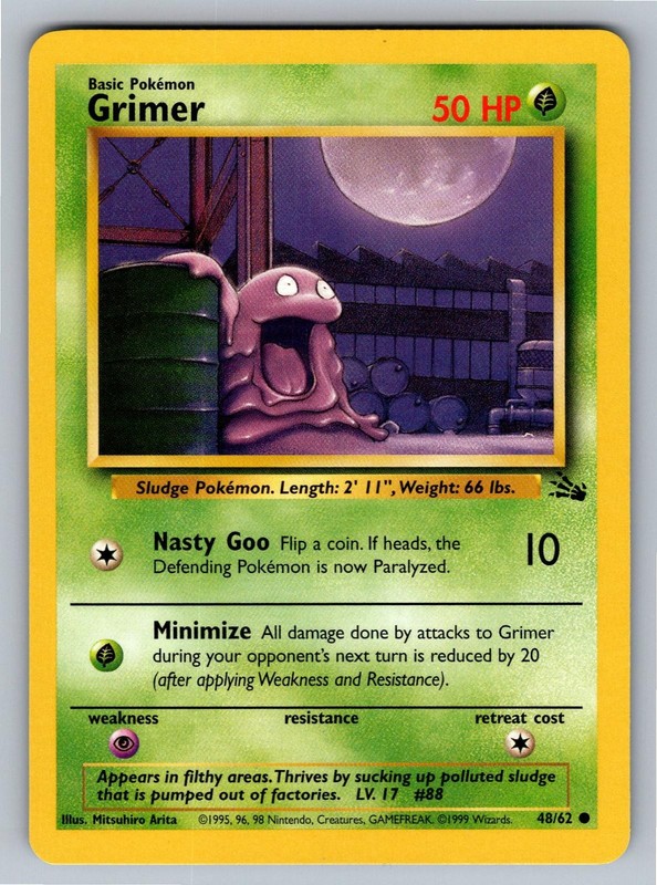 Grimer 48/62 Common Fossil Pokemon Unlimited Lightly Played
