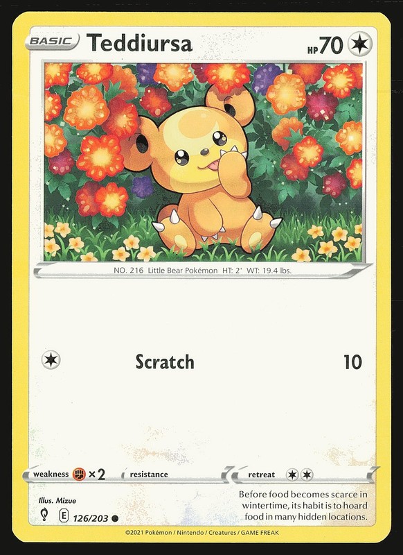 SWSH07: Evolving Skies Teddiursa #126/203 Common Pokemon Card