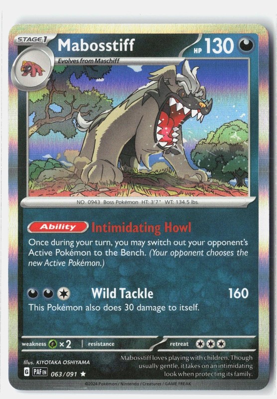 Mabosstiff 063/091 Rare Paldean Fates Pokemon Holo Near Mint KIYOTAKA OSHIYAMA