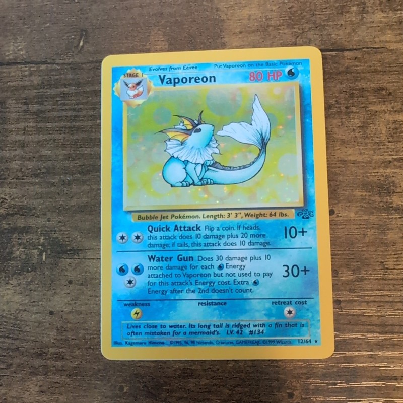 Pokemon TCG Vaporeon 12/64 Jungle Holo Rare Unlimited 1999 NM