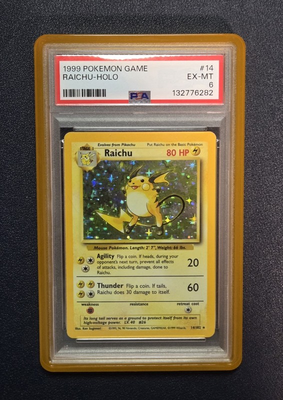 PSA 6 Raichu 14/102 Base Set Holo – graded guard included